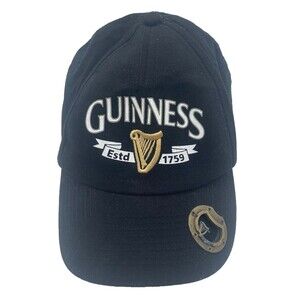 Guinness 1759 Black Baseball Cap Bottle Opener  Adjustable Strap Vintage